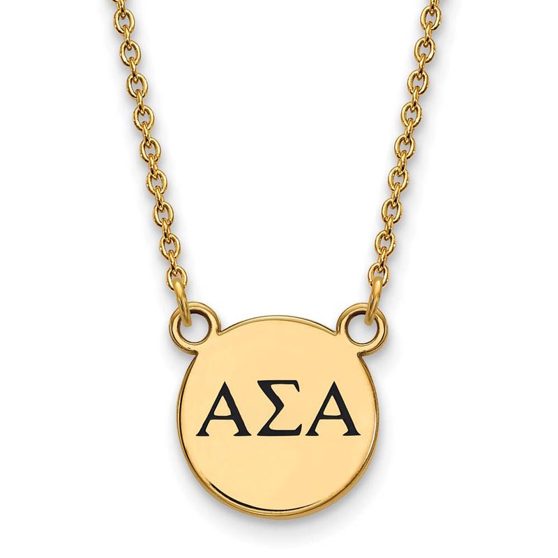 14k Plated Silver Alpha Sigma Alpha Small Black Enamel Necklace